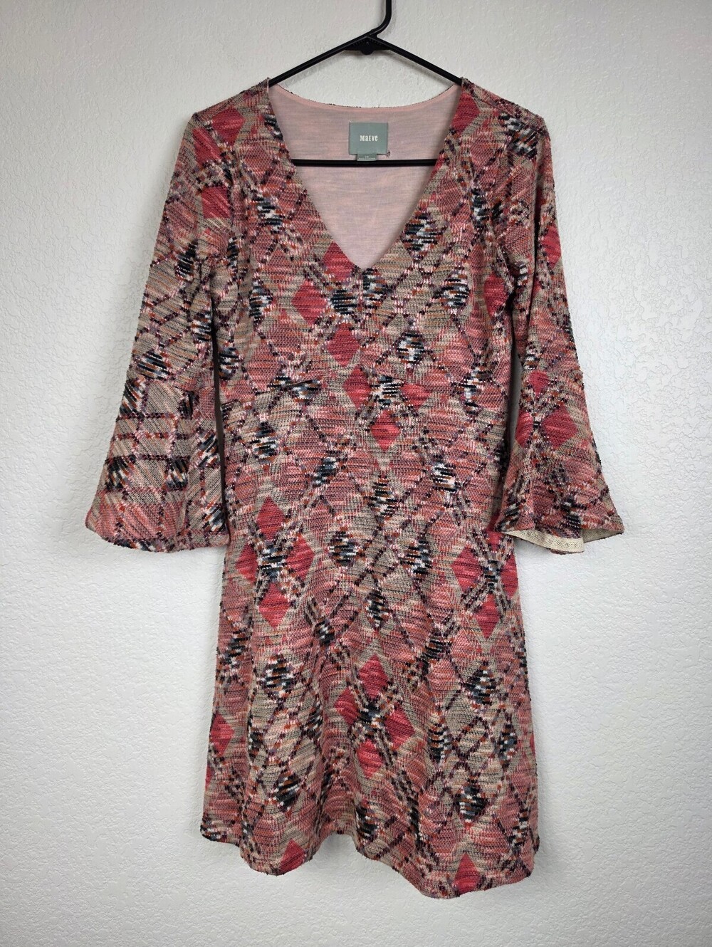 Anthropologie Maeve Patterned V-Neck Dress with Bell Sleeves